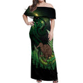Kiwi New Zealand Personalised Off Shoulder Maxi Dress Aotearoa Map Silver Fern Koru Pattern