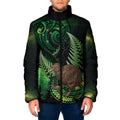 Kiwi New Zealand Personalised Padded Jacket Aotearoa Map Silver Fern Koru Pattern
