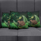 Kiwi New Zealand Personalised Pillow Cover Aotearoa Map Silver Fern Koru Pattern