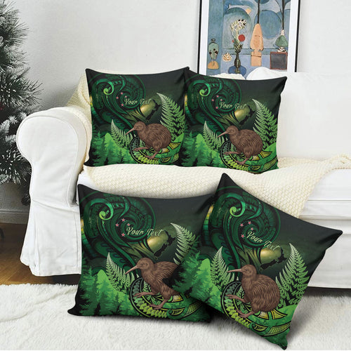 Kiwi New Zealand Personalised Pillow Cover Aotearoa Map Silver Fern Koru Pattern