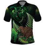 Kiwi New Zealand Personalised Polo Shirt Aotearoa Map Silver Fern Koru Pattern