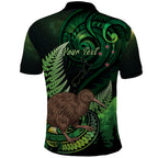 Kiwi New Zealand Personalised Polo Shirt Aotearoa Map Silver Fern Koru Pattern