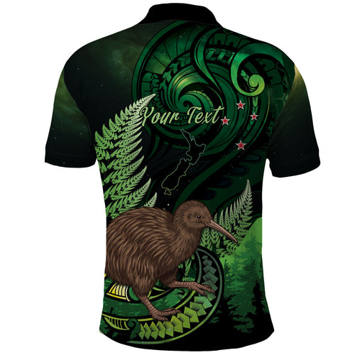 Kiwi New Zealand Personalised Polo Shirt Aotearoa Map Silver Fern Koru Pattern