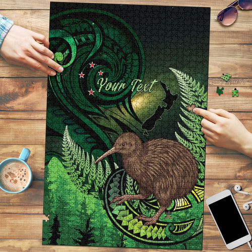 Kiwi New Zealand Personalised Puzzle Aotearoa Map Silver Fern Koru Pattern