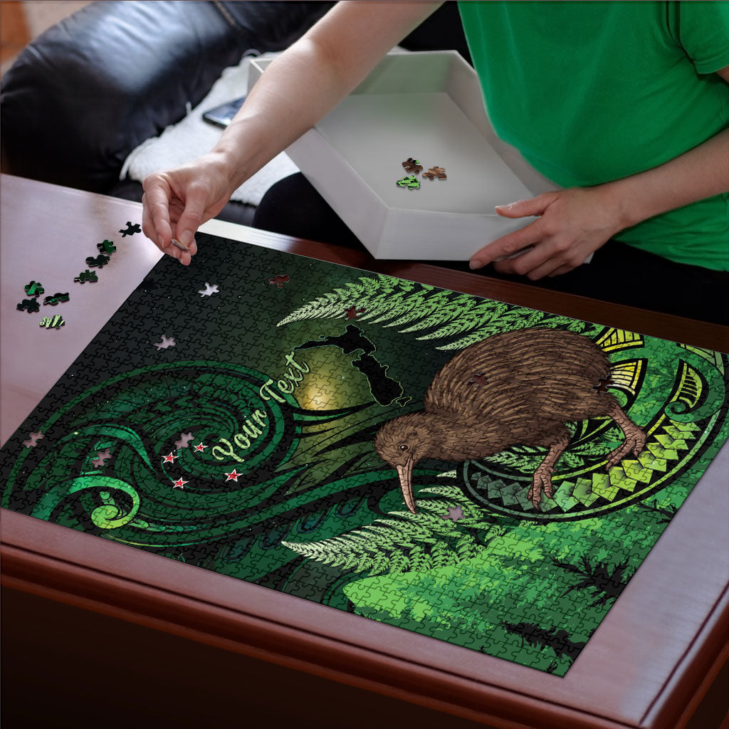 Kiwi New Zealand Personalised Puzzle Aotearoa Map Silver Fern Koru Pattern