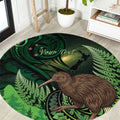 Kiwi New Zealand Personalised Round Carpet Aotearoa Map Silver Fern Koru Pattern