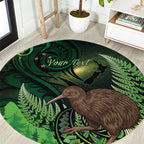 Kiwi New Zealand Personalised Round Carpet Aotearoa Map Silver Fern Koru Pattern