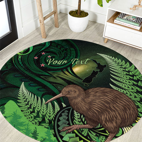 Kiwi New Zealand Personalised Round Carpet Aotearoa Map Silver Fern Koru Pattern