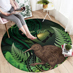 Kiwi New Zealand Personalised Round Carpet Aotearoa Map Silver Fern Koru Pattern