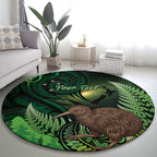Kiwi New Zealand Personalised Round Carpet Aotearoa Map Silver Fern Koru Pattern