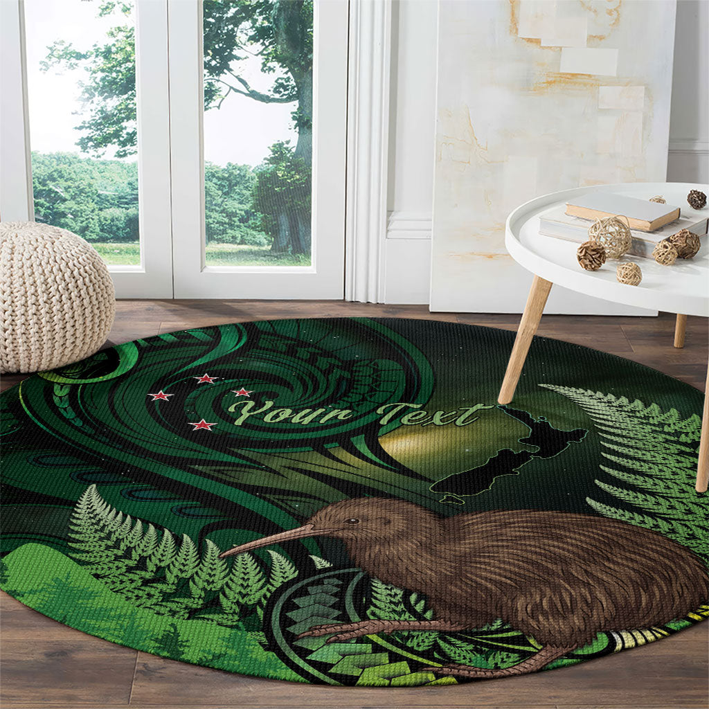 Kiwi New Zealand Personalised Round Carpet Aotearoa Map Silver Fern Koru Pattern
