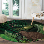 Kiwi New Zealand Personalised Round Carpet Aotearoa Map Silver Fern Koru Pattern