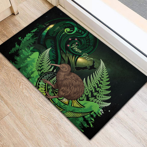 Kiwi New Zealand Personalised Rubber Doormat Aotearoa Map Silver Fern Koru Pattern