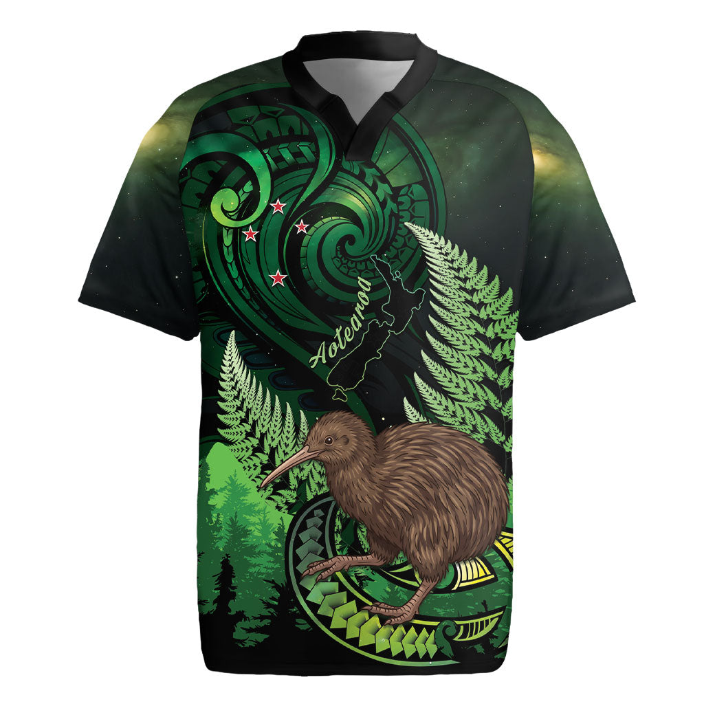 Kiwi New Zealand Personalised Rugby Jersey Aotearoa Map Silver Fern Koru Pattern