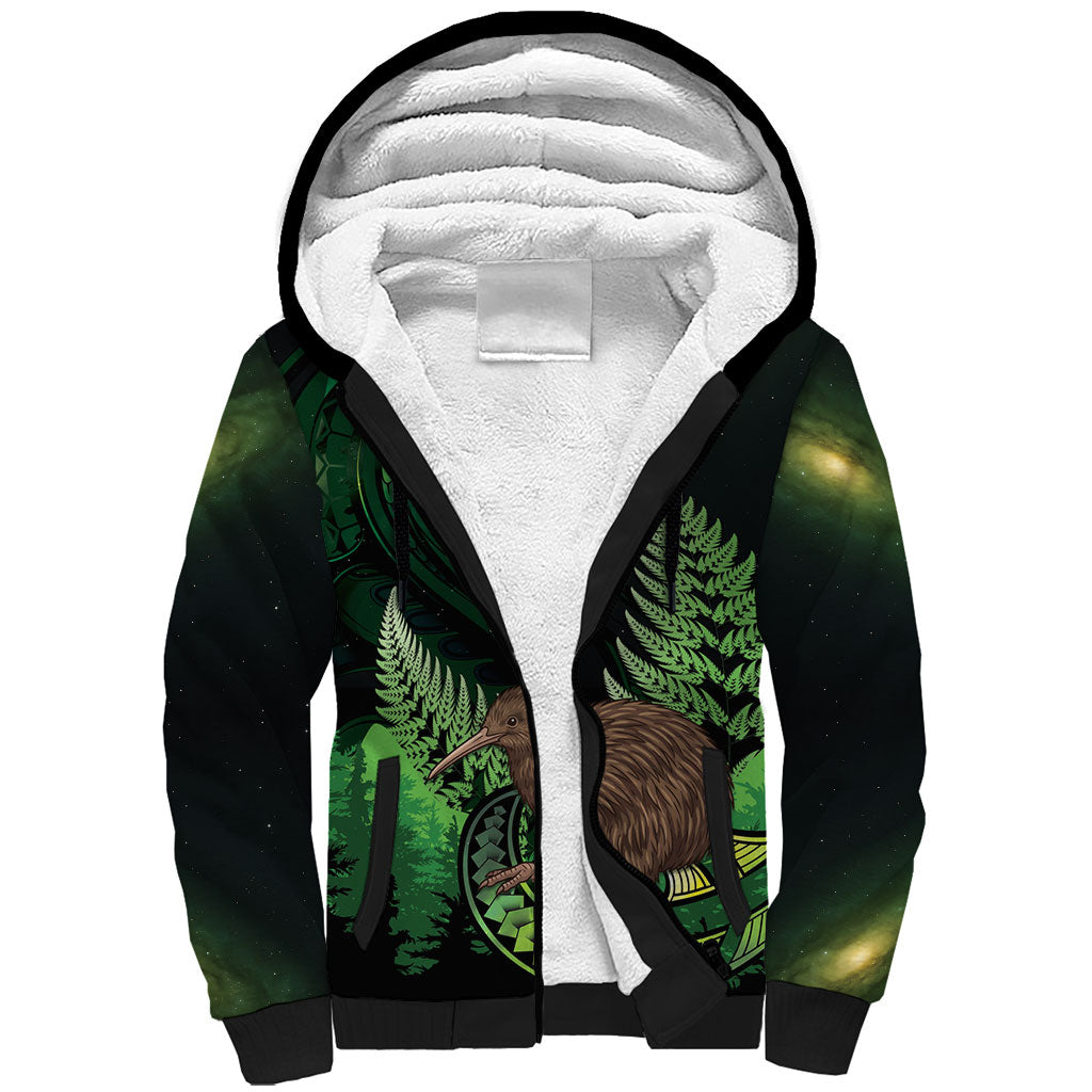 Kiwi New Zealand Personalised Sherpa Hoodie Aotearoa Map Silver Fern Koru Pattern