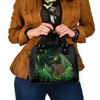 Kiwi New Zealand Personalised Shoulder Handbag Aotearoa Map Silver Fern Koru Pattern