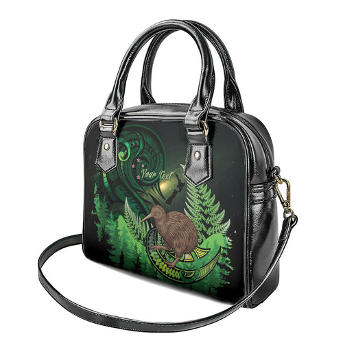Kiwi New Zealand Personalised Shoulder Handbag Aotearoa Map Silver Fern Koru Pattern