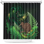 Kiwi New Zealand Personalised Shower Curtain Aotearoa Map Silver Fern Koru Pattern