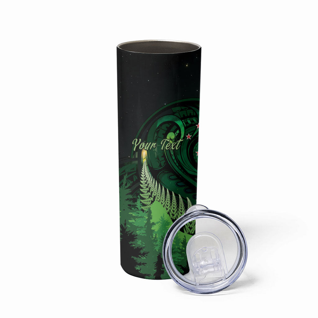 Kiwi New Zealand Personalised Skinny Tumbler Aotearoa Map Silver Fern Koru Pattern
