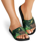 Kiwi New Zealand Personalised Slide Sandals Aotearoa Map Silver Fern Koru Pattern