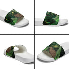 Kiwi New Zealand Personalised Slide Sandals Aotearoa Map Silver Fern Koru Pattern