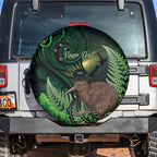 Kiwi New Zealand Personalised Spare Tire Cover Aotearoa Map Silver Fern Koru Pattern