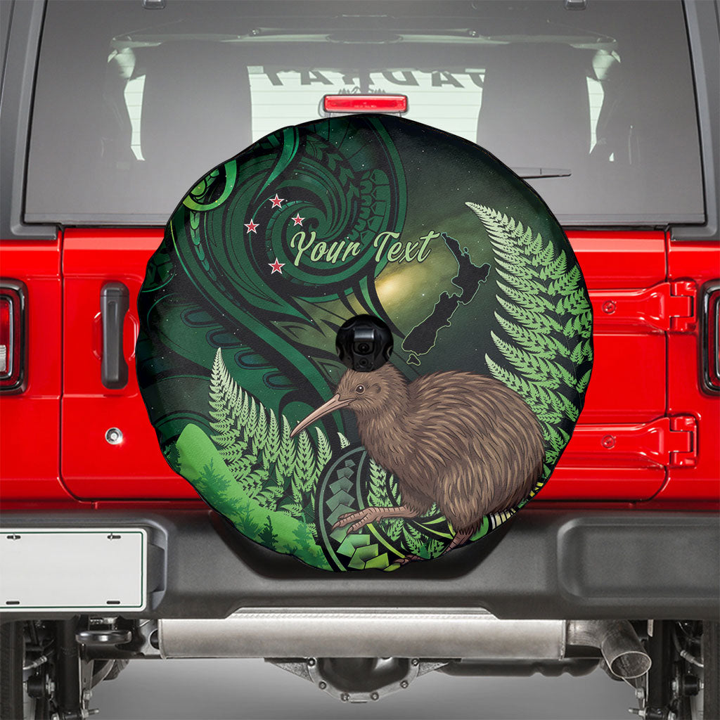 Kiwi New Zealand Personalised Spare Tire Cover Aotearoa Map Silver Fern Koru Pattern