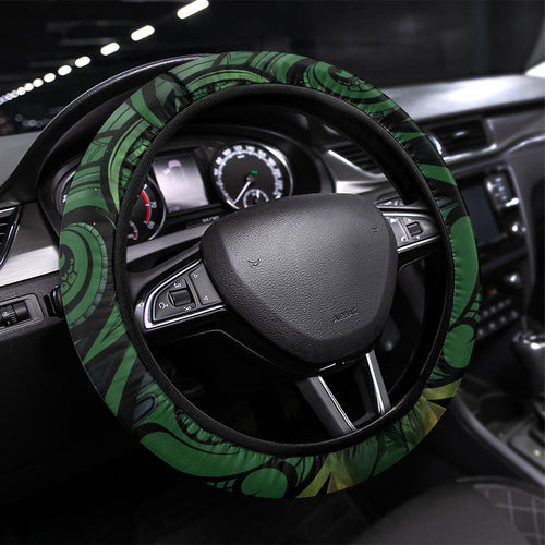 Kiwi New Zealand Steering Wheel Cover Aotearoa Map Silver Fern Koru Pattern