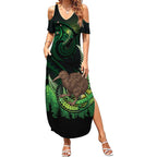 Kiwi New Zealand Personalised Summer Maxi Dress Aotearoa Map Silver Fern Koru Pattern