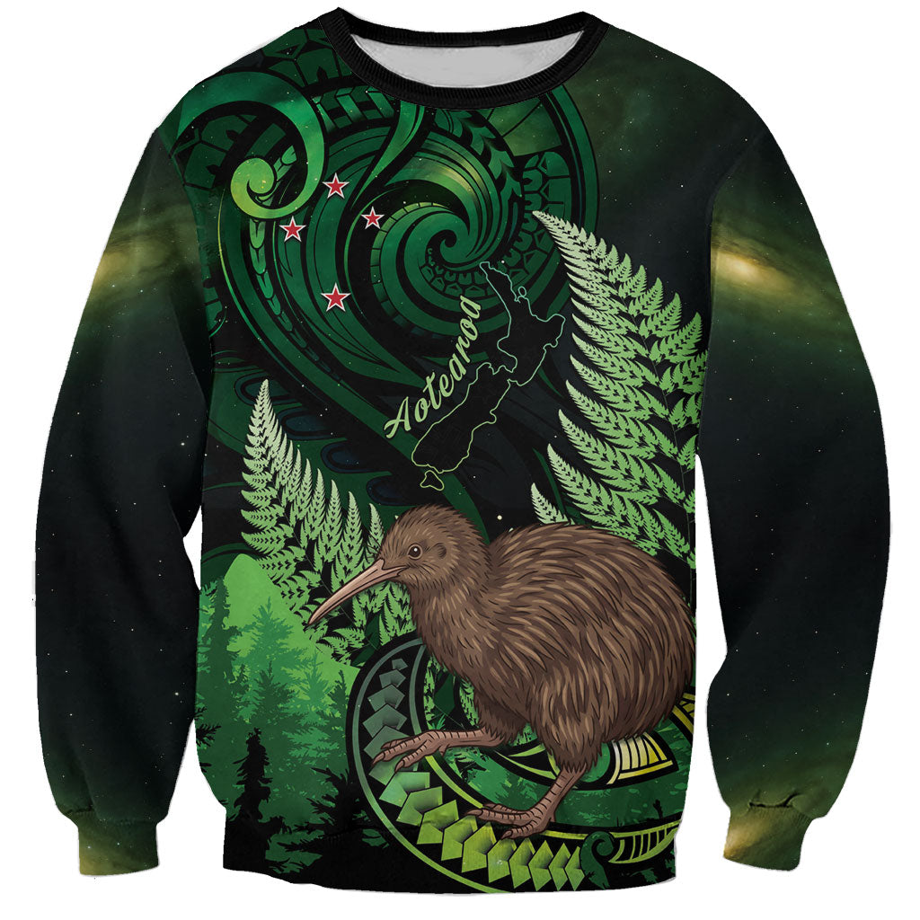Kiwi New Zealand Personalised Sweatshirt Aotearoa Map Silver Fern Koru Pattern