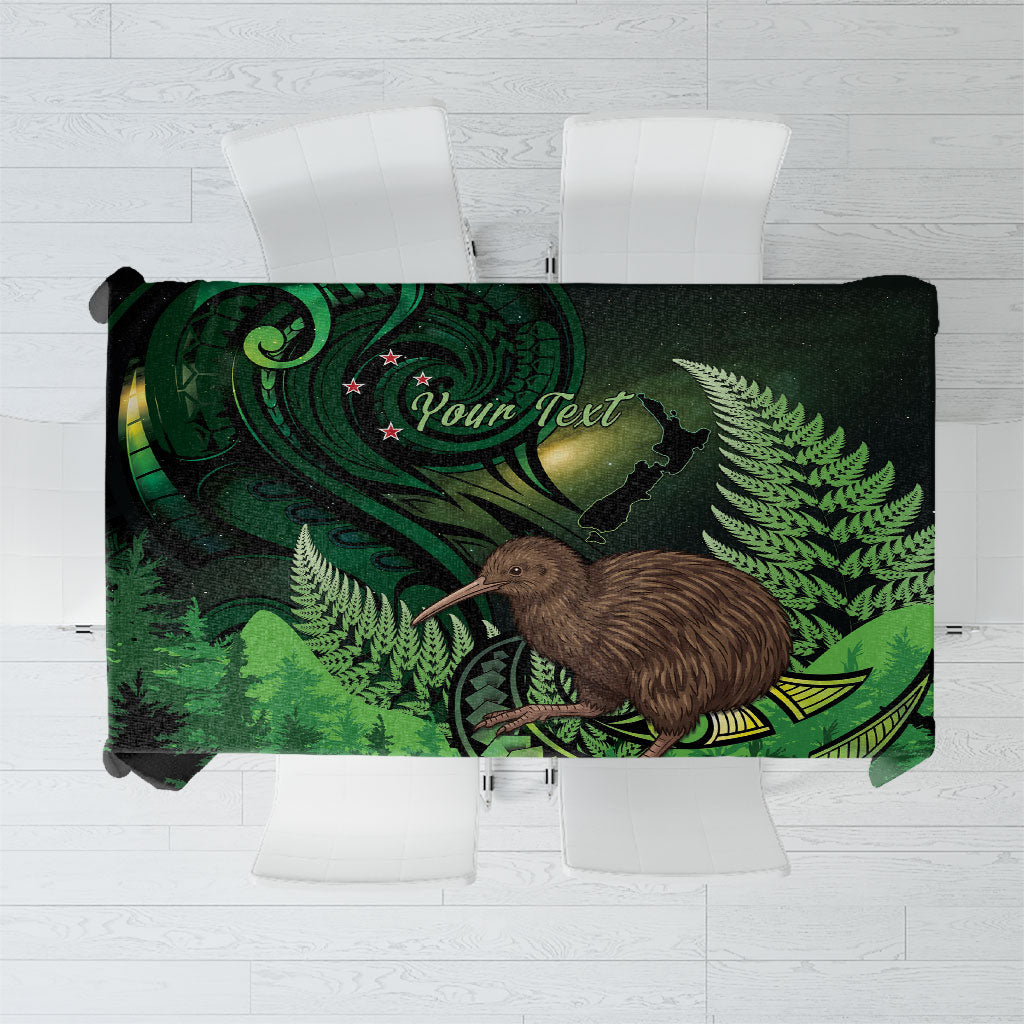 Kiwi New Zealand Personalised Tablecloth Aotearoa Map Silver Fern Koru Pattern