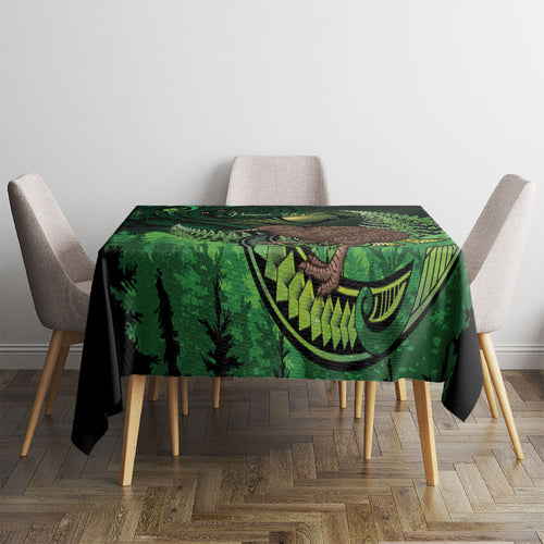 Kiwi New Zealand Personalised Tablecloth Aotearoa Map Silver Fern Koru Pattern