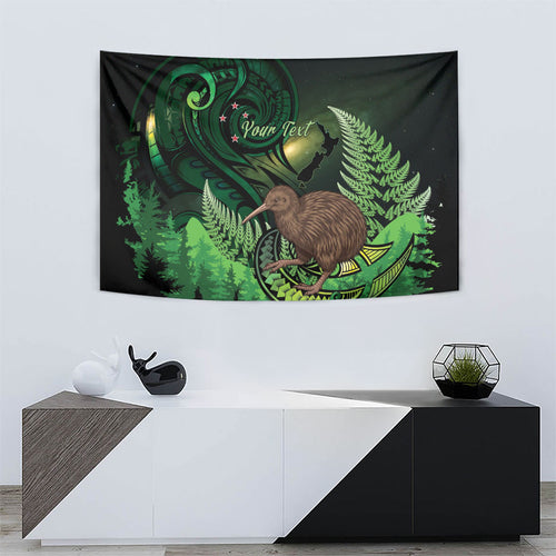 Kiwi New Zealand Personalised Tapestry Aotearoa Map Silver Fern Koru Pattern