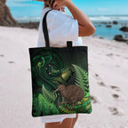 Kiwi New Zealand Personalised Tote Bag Aotearoa Map Silver Fern Koru Pattern