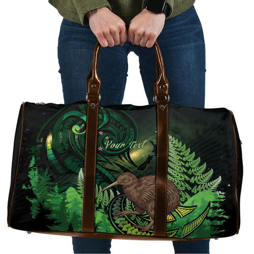 Kiwi New Zealand Personalised Travel Bag Aotearoa Map Silver Fern Koru Pattern