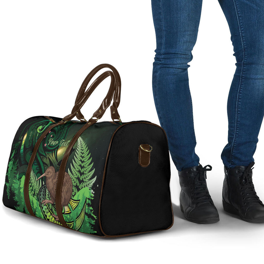 Kiwi New Zealand Personalised Travel Bag Aotearoa Map Silver Fern Koru Pattern