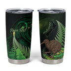 Kiwi New Zealand Personalised Tumbler Cup Aotearoa Map Silver Fern Koru Pattern