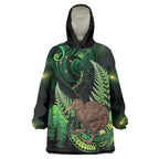 Kiwi New Zealand Personalised Wearable Blanket Hoodie Aotearoa Map Silver Fern Koru Pattern