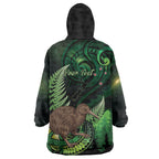 Kiwi New Zealand Personalised Wearable Blanket Hoodie Aotearoa Map Silver Fern Koru Pattern