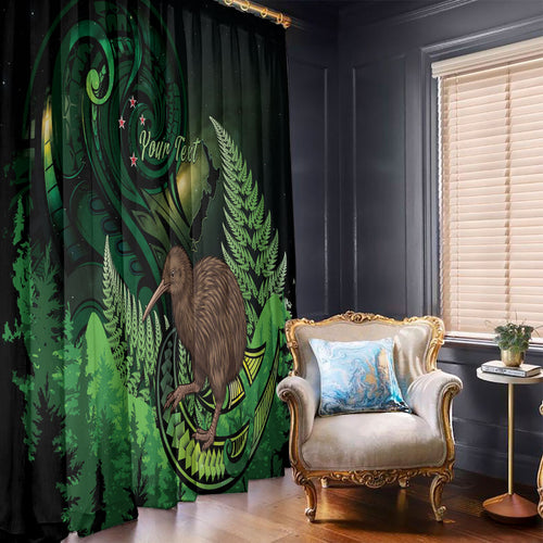 Kiwi New Zealand Personalised Window Curtain Aotearoa Map Silver Fern Koru Pattern