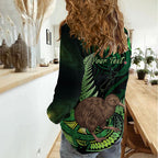 Kiwi New Zealand Personalised Women Casual Shirt Aotearoa Map Silver Fern Koru Pattern