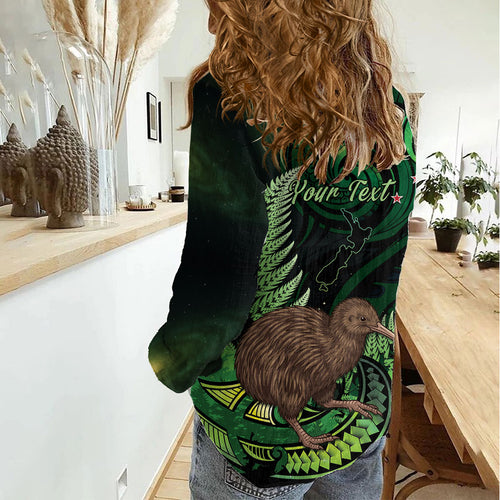 Kiwi New Zealand Personalised Women Casual Shirt Aotearoa Map Silver Fern Koru Pattern