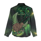 Kiwi New Zealand Personalised Women Casual Shirt Aotearoa Map Silver Fern Koru Pattern