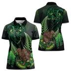 Kiwi New Zealand Personalised Women Polo Shirt Aotearoa Map Silver Fern Koru Pattern