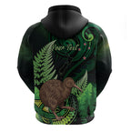 Kiwi New Zealand Personalised Zip Hoodie Aotearoa Map Silver Fern Koru Pattern