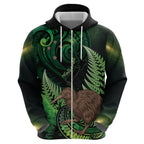 Kiwi New Zealand Personalised Zip Hoodie Aotearoa Map Silver Fern Koru Pattern