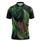 Kiwi New Zealand Personalised Zipper Polo Shirt Aotearoa Map Silver Fern Koru Pattern