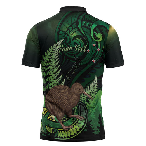 Kiwi New Zealand Personalised Zipper Polo Shirt Aotearoa Map Silver Fern Koru Pattern