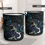 New Zealand Huia Bird Laundry Basket Paua Shell Maori Pattern