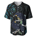 New Zealand Huia Bird Baseball Jersey Paua Shell Maori Pattern